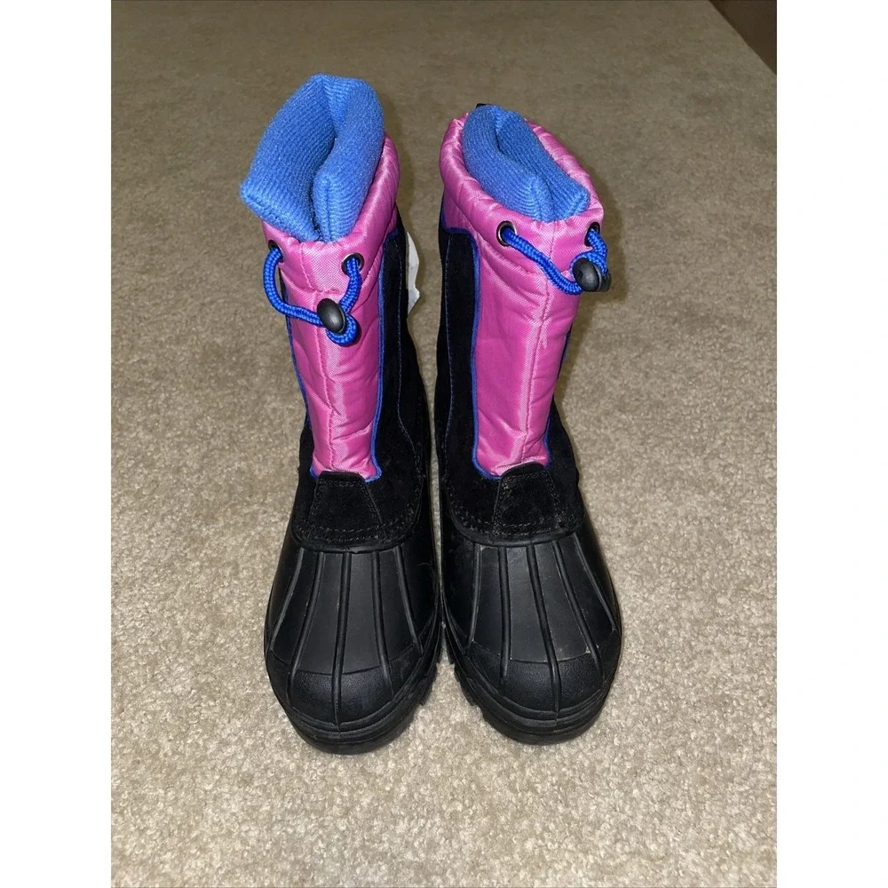 Totes Kids Snow Boots Black Pink Blue Waterproof Winter Insulated Size 4 NEW